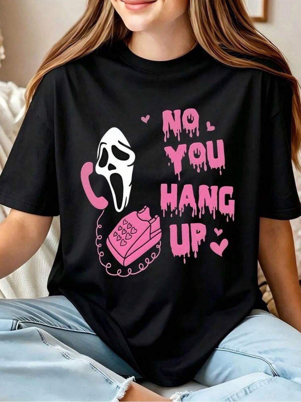 No You Hang Up Black & Pink Graphic Tee